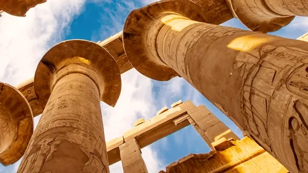 Golden light on ancient temple stonework in southern Egypt