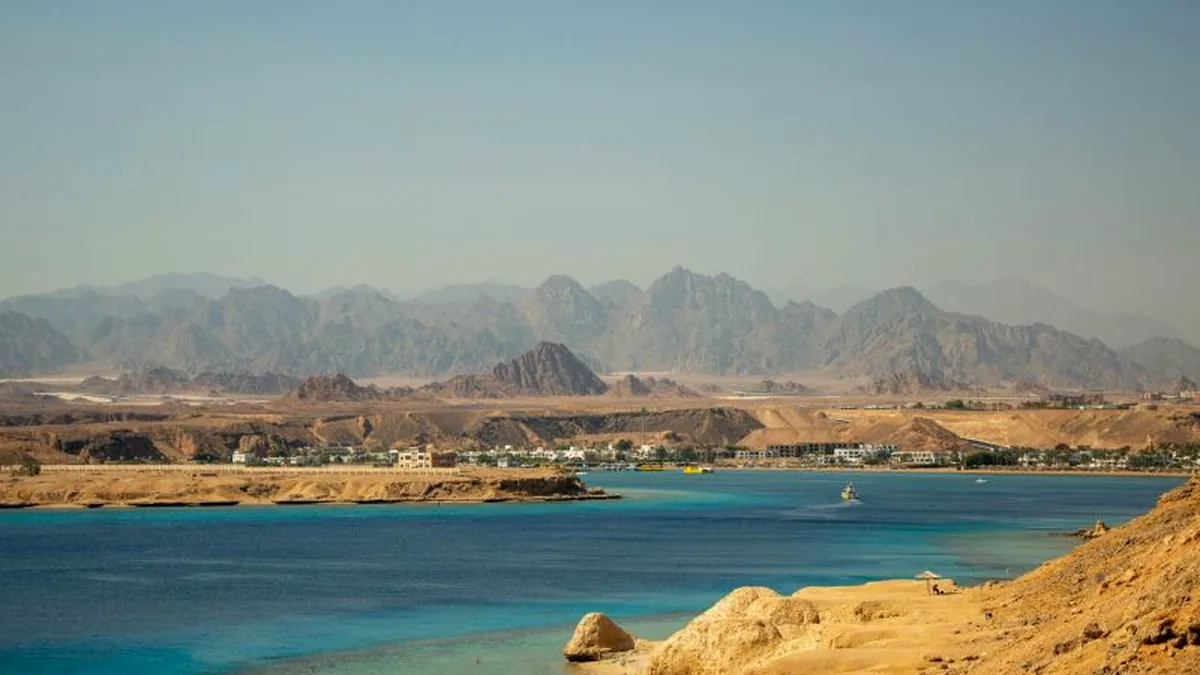 The Red Sea coastline with mountains behind